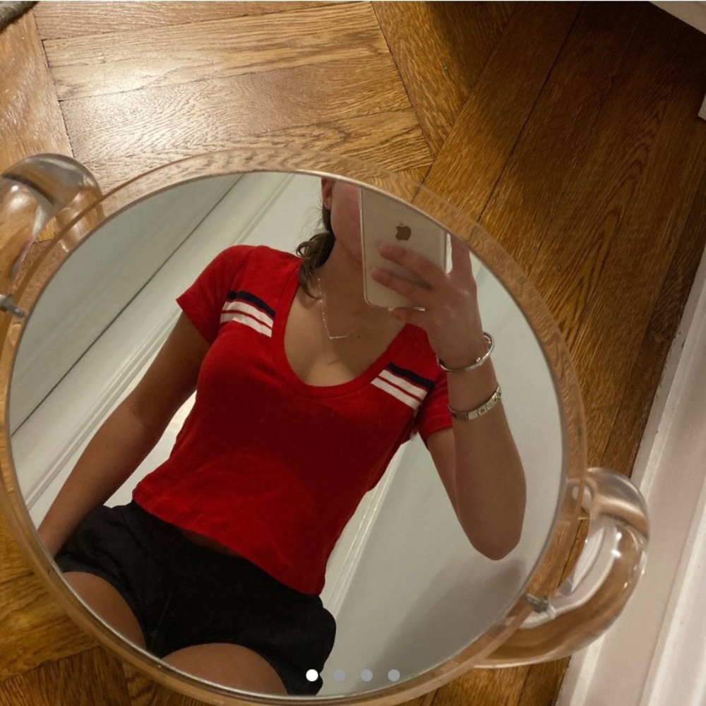 White & Black Striped Red Brandy Melville V-Neck